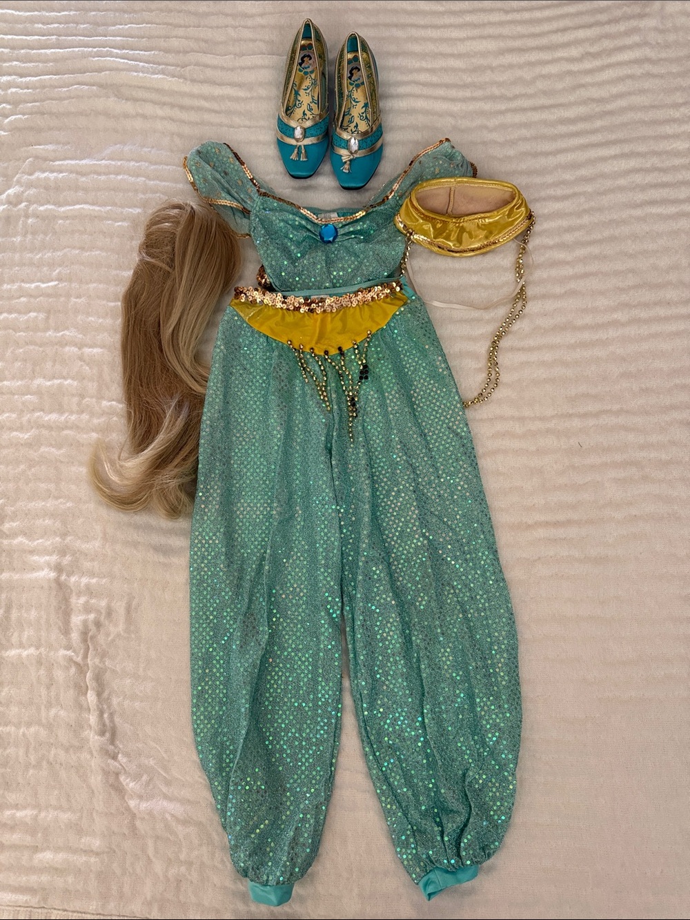 Y2K Girls' Sparkle Teal Genie Costume with Gold Accents